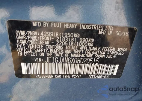 2016 Subaru Impreza 2.0I Limited из США, поврежденный, VIN JF1GJAN6XGH020515